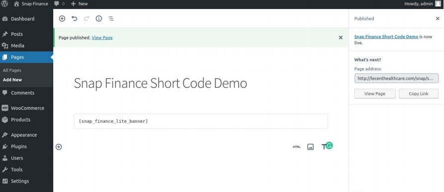Publish Snap Finance Lite Banner Short Code Image